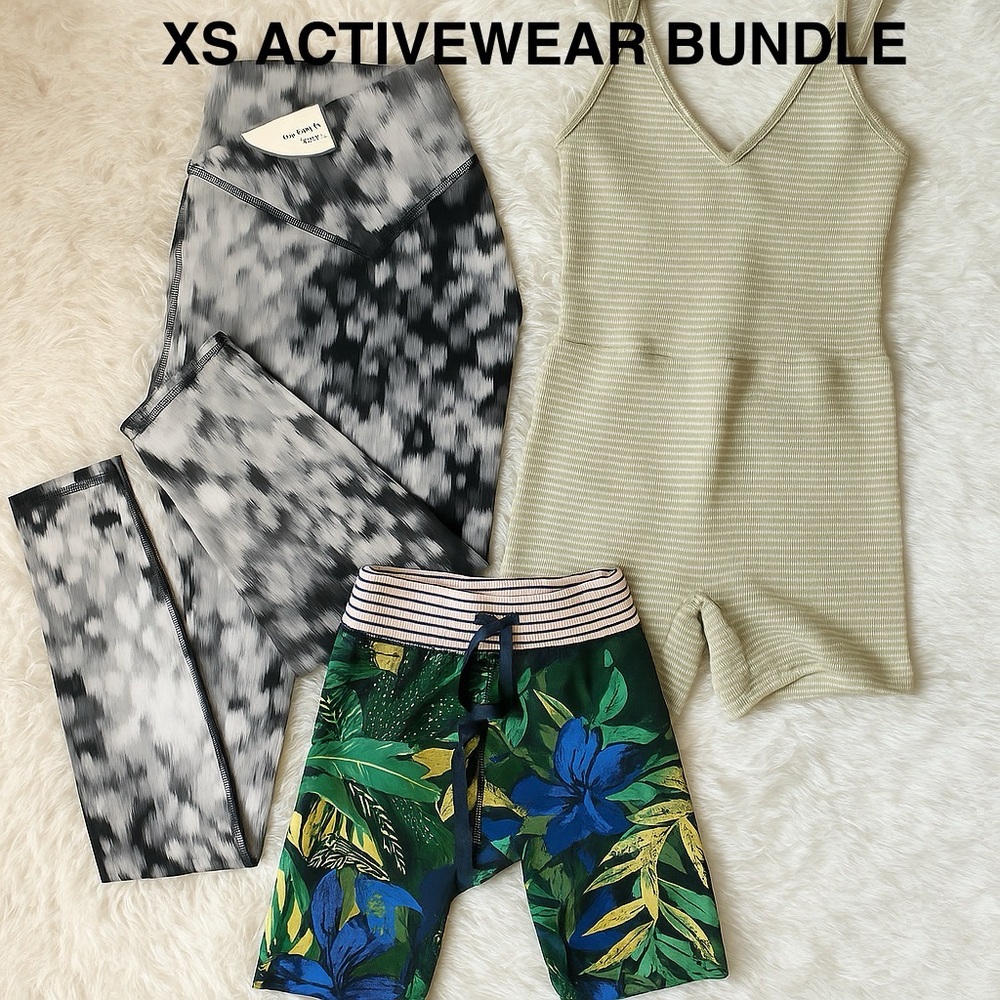XS Activewear Bundle | Romper + Printed Leggings + Tropical Bike Shorts | NWT